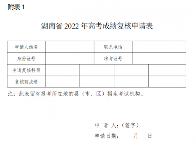 2022年湖南省普通高等学校招生全国统一考试成绩复核实施办法 2022年湖南省普通高等学校招生全国统一考试成绩复核实施办法